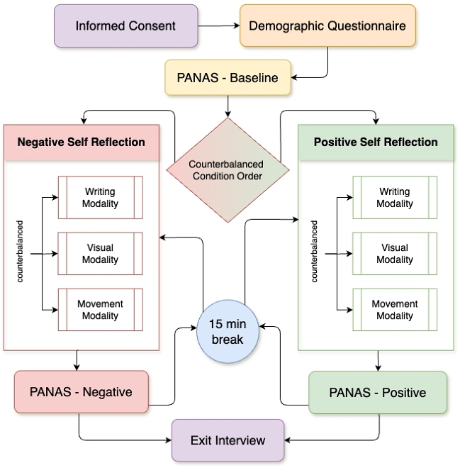 Flowchart of the questionnaires and activities performed by each participant
