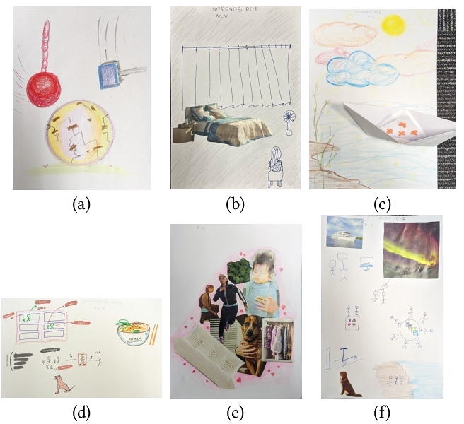 Six images showing a variety of artistic styles in the visual modality